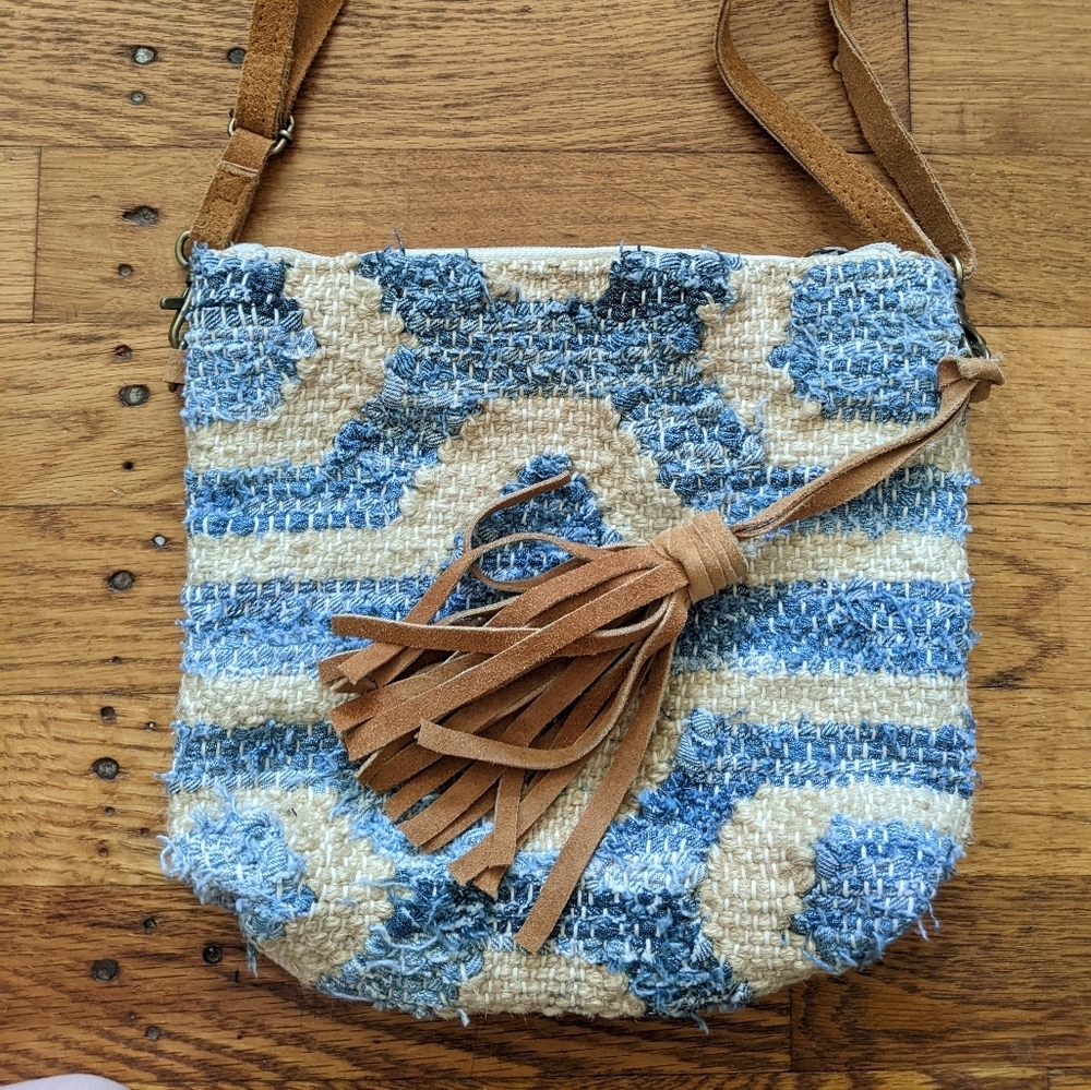 Crosstree Lane Upcycled Denim W/Leather Straps Purse/Bag - Picture 4 of 8